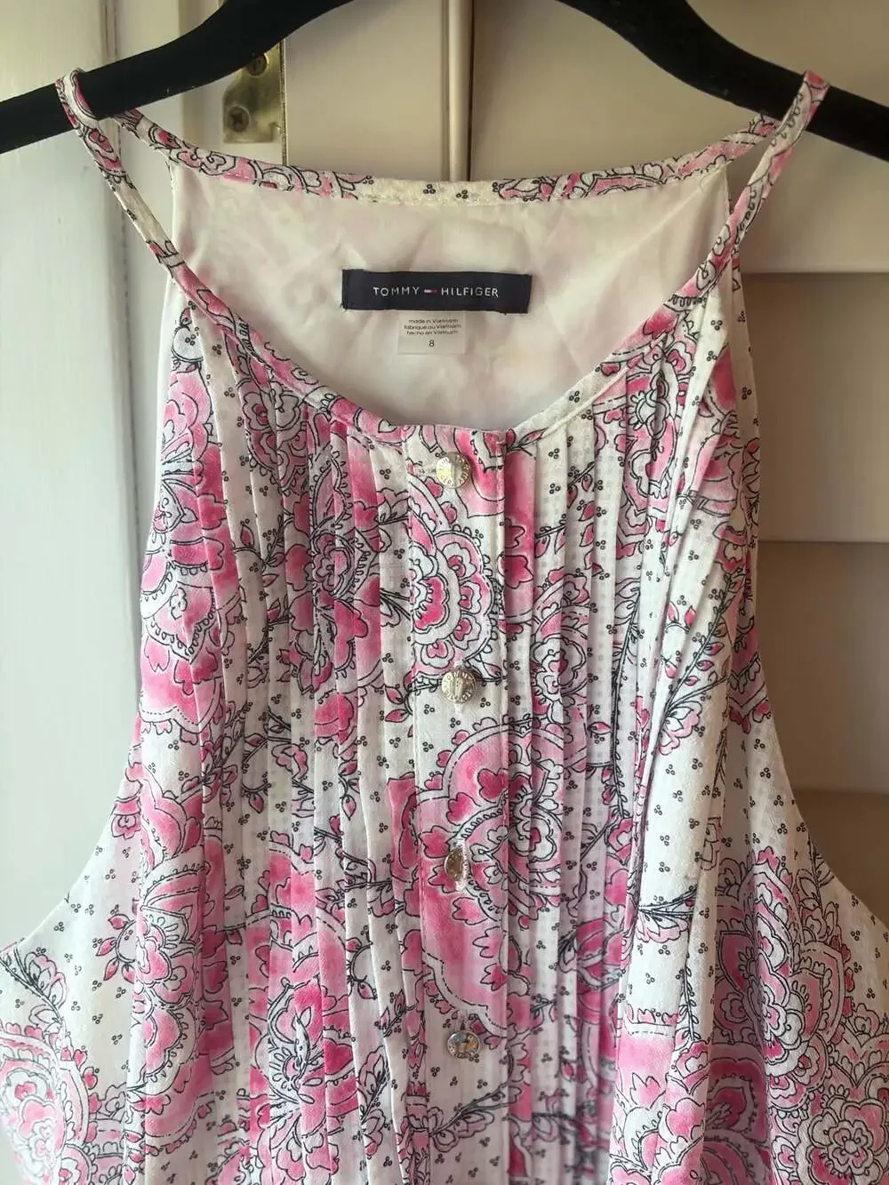 Tommy Hilfiger Women's Pink and White Floral Paisley Tiered Halter Maxi Dress